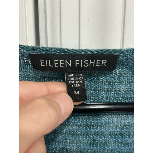 Eileen Fisher Striped Linen Sweater Blue Sz Medium Long Sleeve Pullover Cozy - Picture 5 of 11